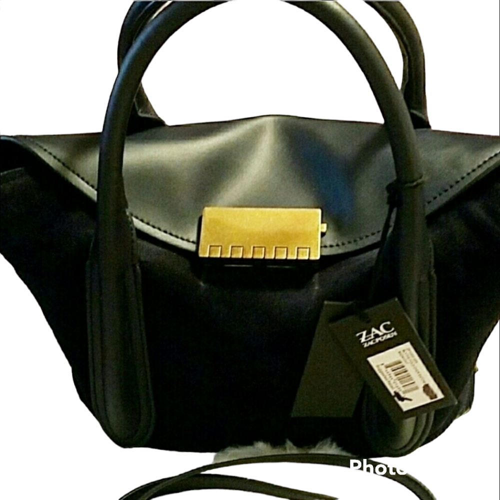 Authentic Zac Posen Satchel Dark Navy Suede & Leather - Picture 2 of 4